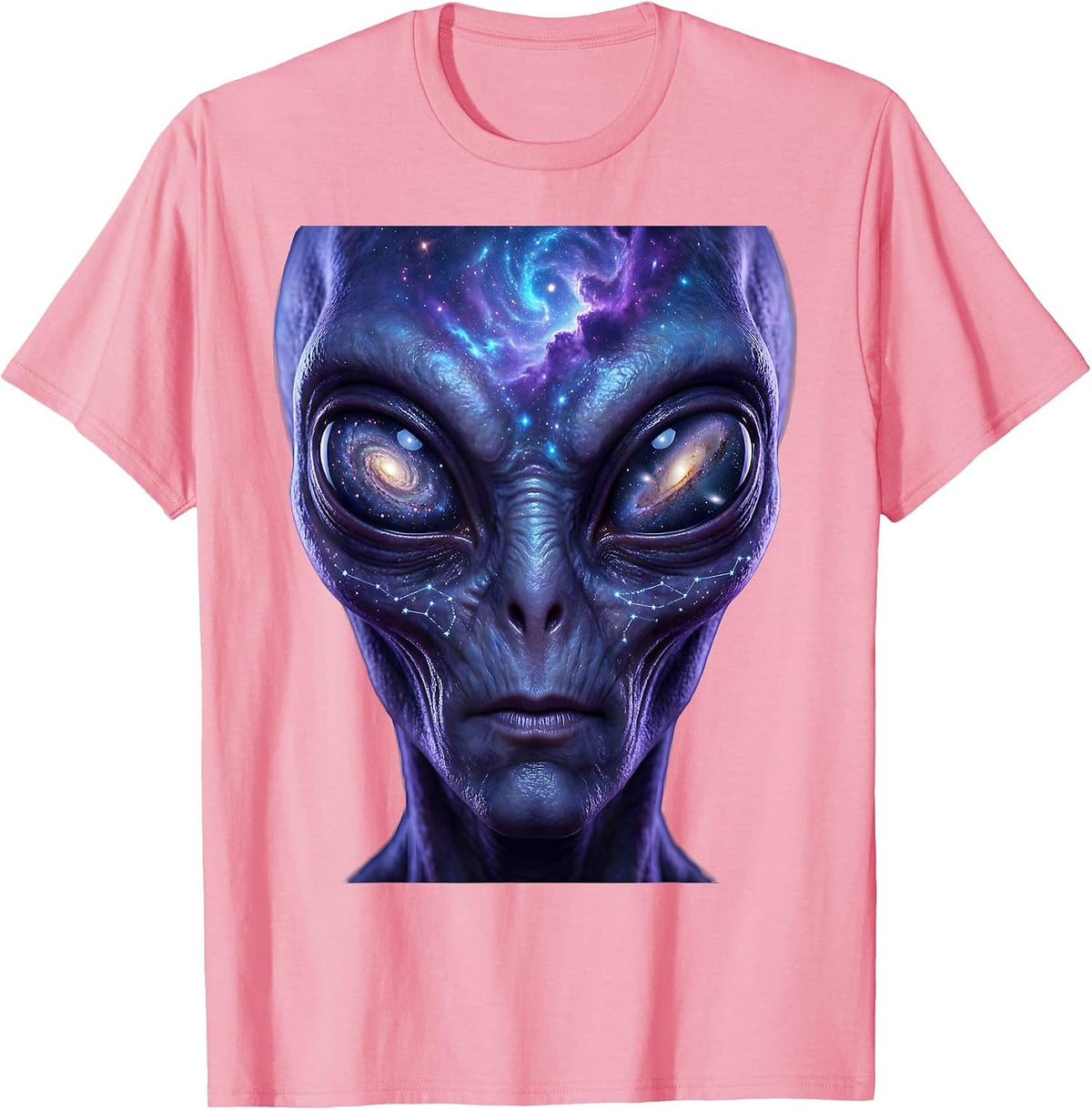 Men's Alien Face Galaxy Eyes Close-Up Illustration T-Shirt - Pink