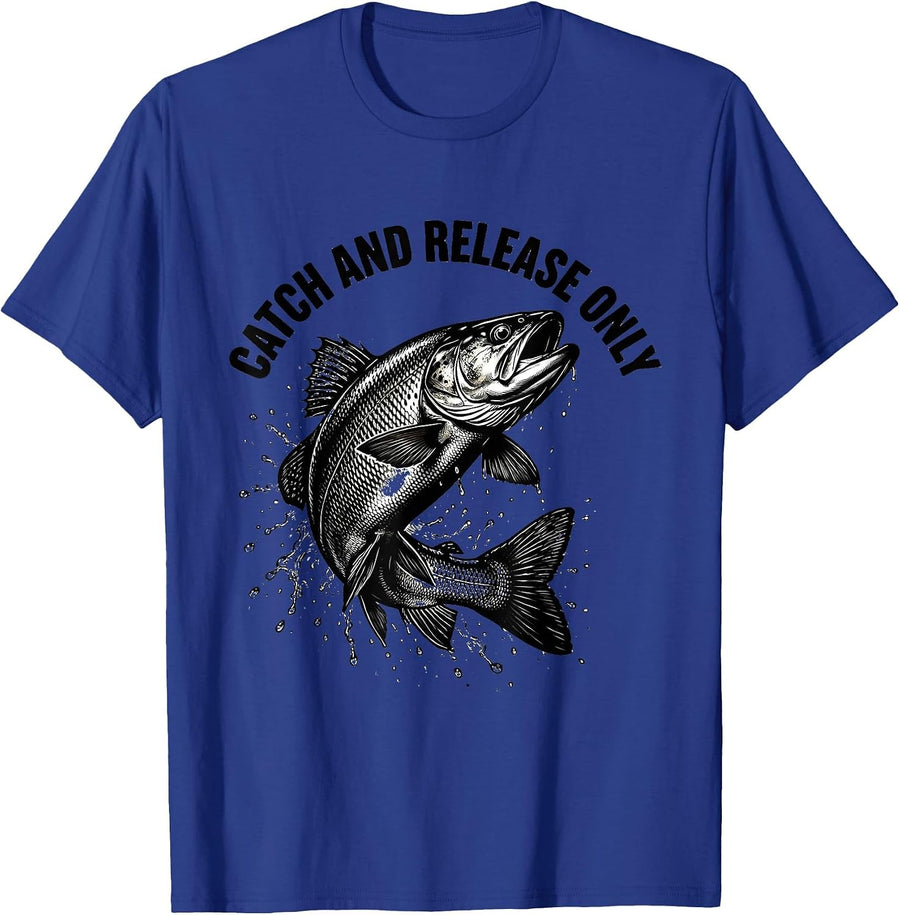 Catch and Release Only Fishing Design T-Shirt - Royal Blue