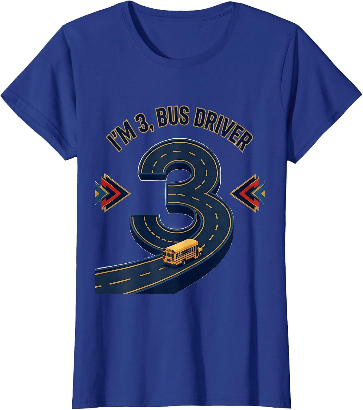 Women's I'm 3 Bus Driver Sports Boys Birthday Party Vehicle Theme T-Shirt - Royal Blue