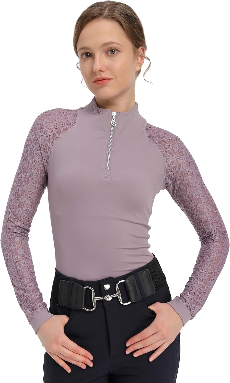 Show Shirt for Horse Riding, Long Sleeve Equestrian Shirt - Dusty Lavender