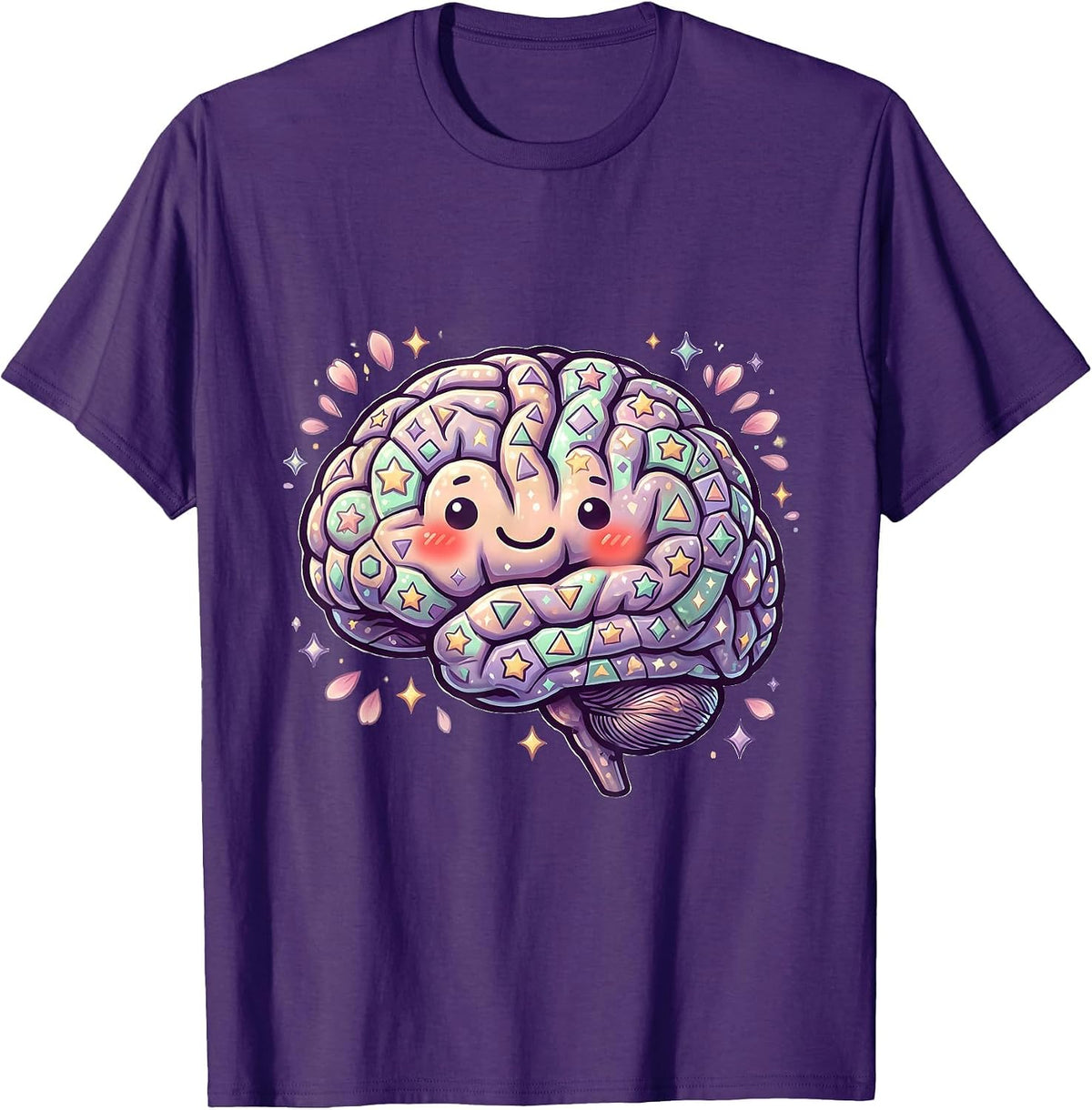 Men's Autism Awareness Geometric Brain Art Design T-Shirt - Purple