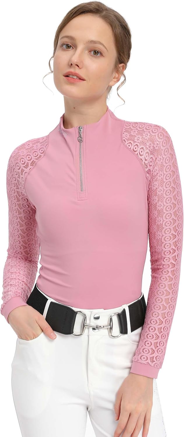 Show Shirt for Horse Riding, Long Sleeve Equestrian Shirt - Pink