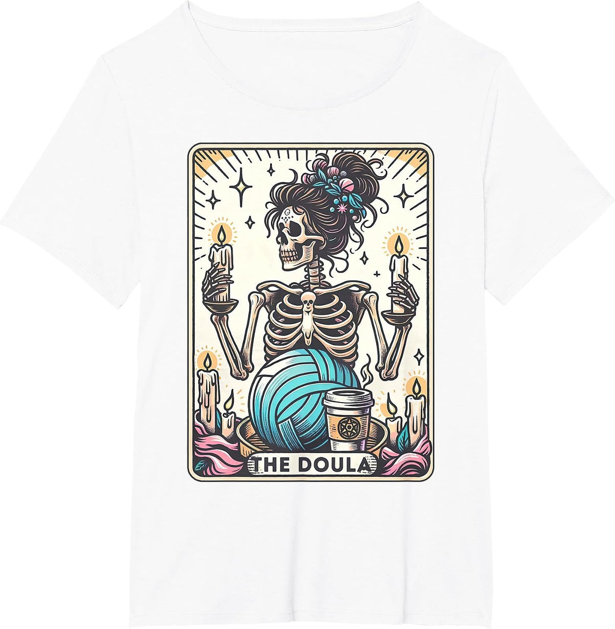 Doula Tarot Card Skeleton Midwife Birth Worker Postpartum T-Shirt - White