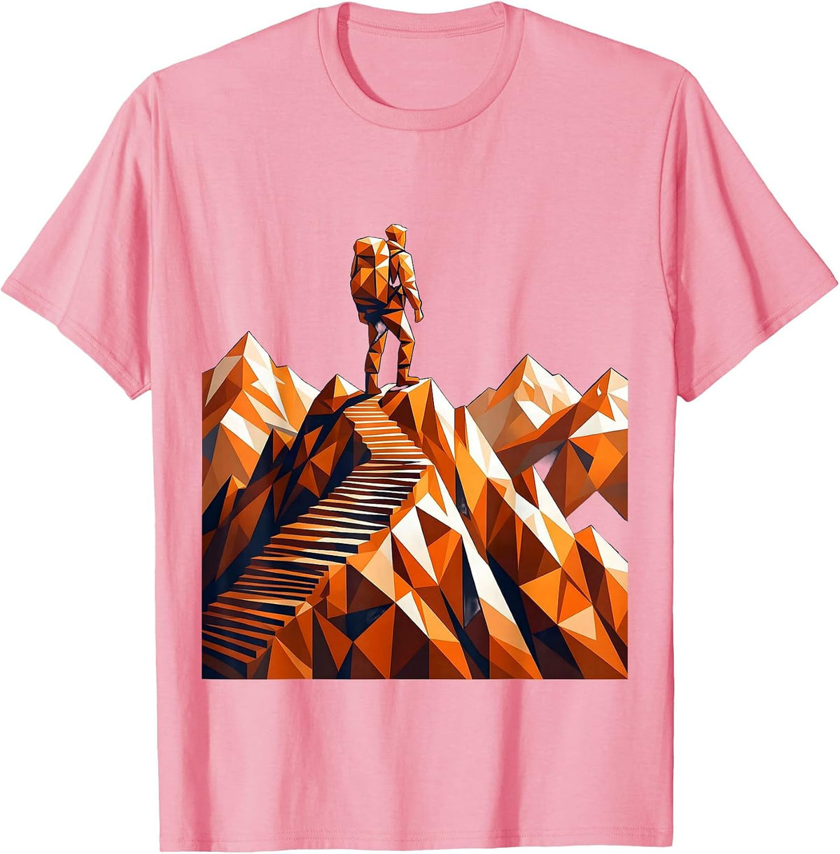 Men's Lone Hiker Mountain Ridge Silhouette T-Shirt - Pink