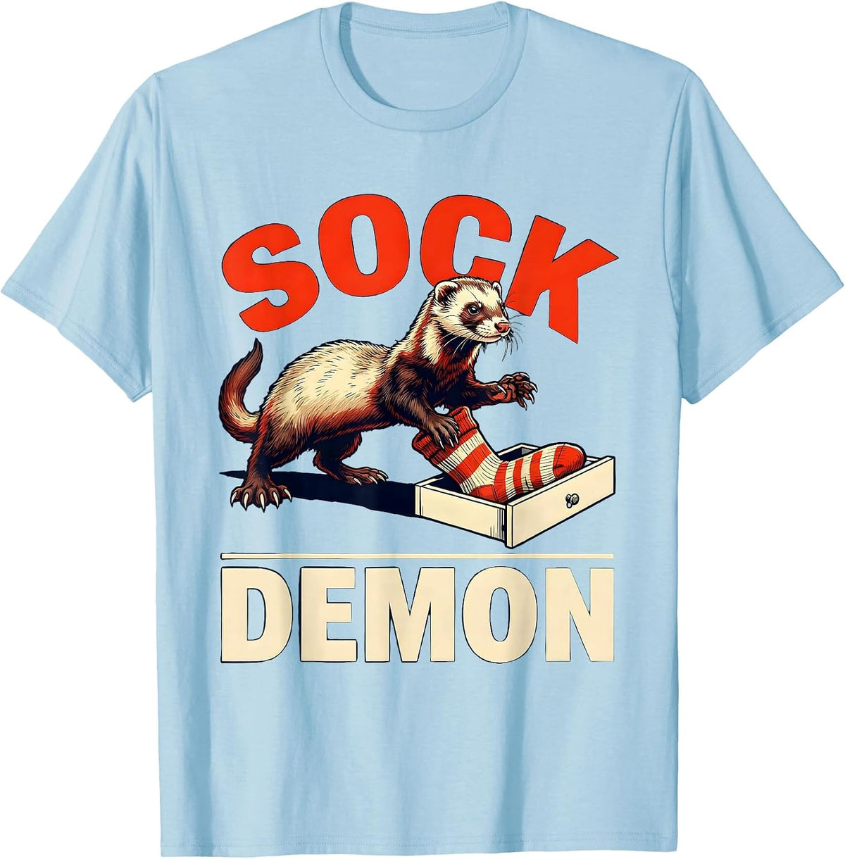 Men's Sock Demon Funny Ferret Lover Gift T-Shirt - Baby Blue