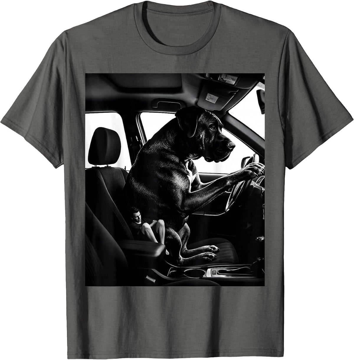 Men's Great Dane Passenger Dog Meme Humor Car Interior T-Shirt - Asphalt Grey