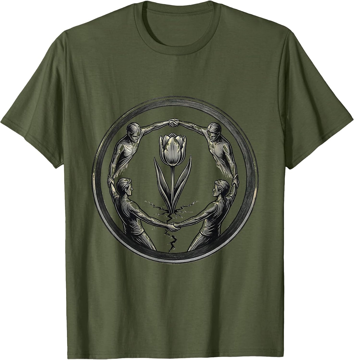 Men's Parkinson's Awareness Support Ribbon Defiant Humor T-Shirt - Olive Green