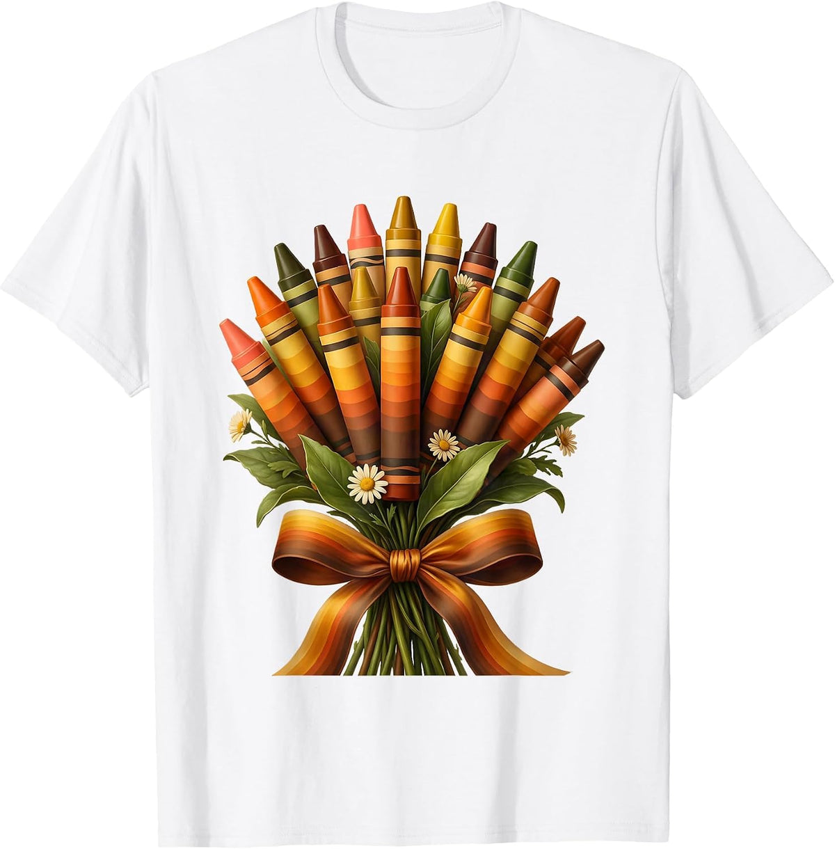 Crayon Bouquet Daycare Teacher Graphic Tee T-Shirt - White