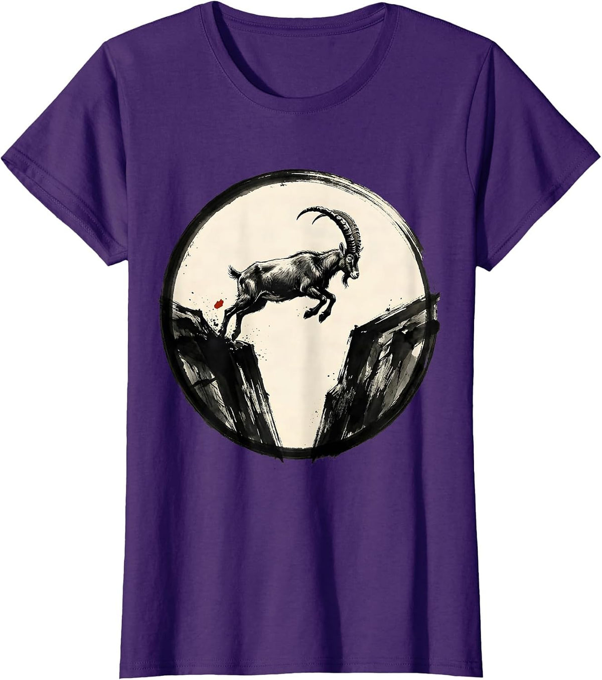 Women's Mountain Goat Leaping Rocky Cliffs Wildlife Design T-Shirt - Purple