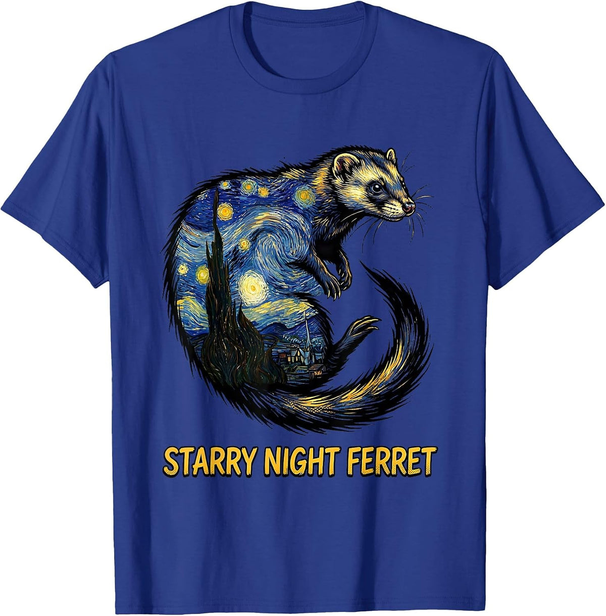 Men's Starry Night Ferret Comic Book Ferret Lover Art Homage T-Shirt - Royal Blue