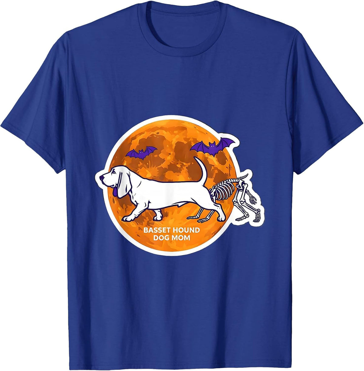 Basset Hound Dog Mom Funny Skeleton Chasing Halloween Dog T-Shirt - Royal Blue