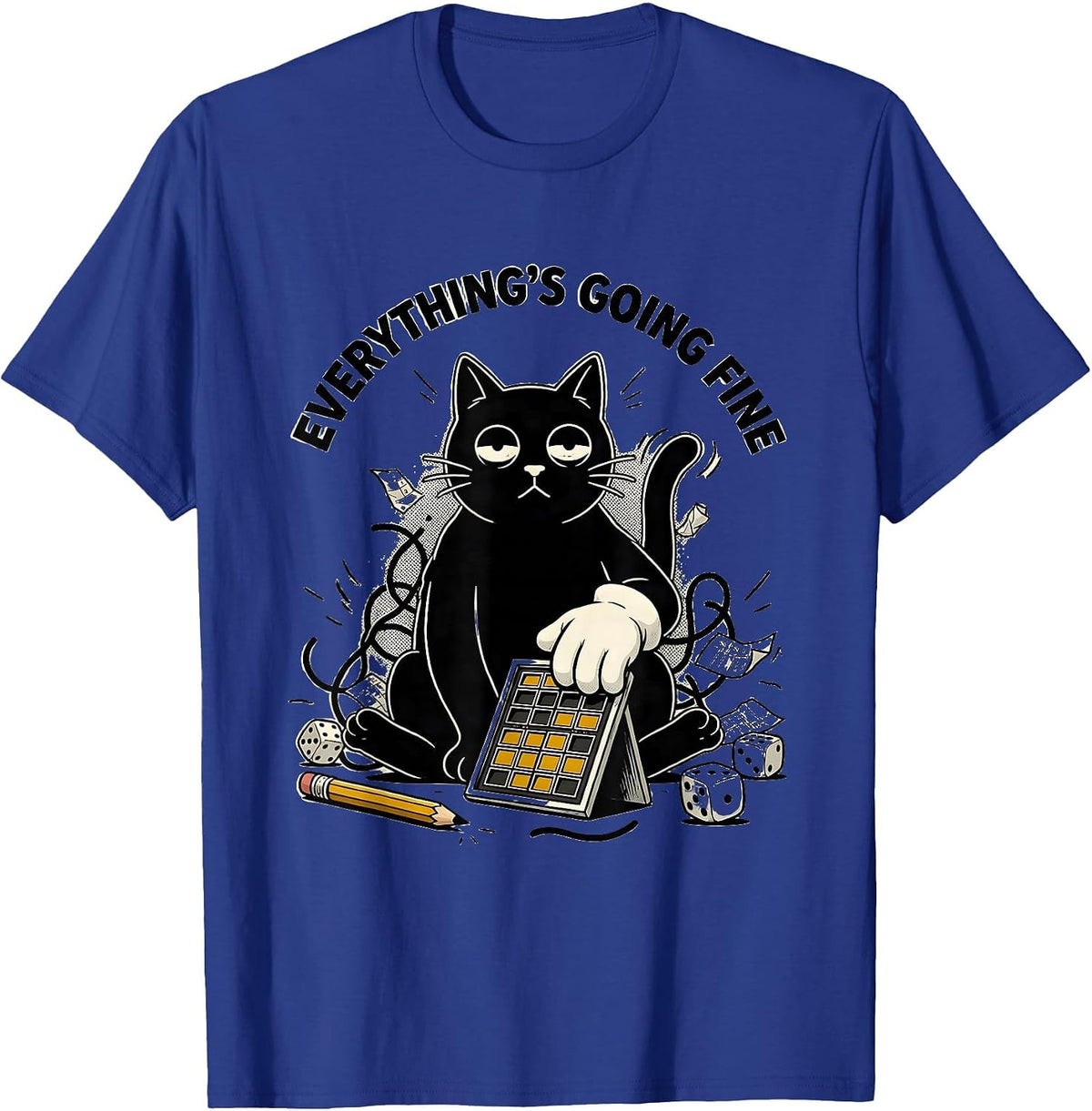 Everything's Going Fine Retro Cartoon Gamer Cat RPG Nerdy T-Shirt - Royal Blue