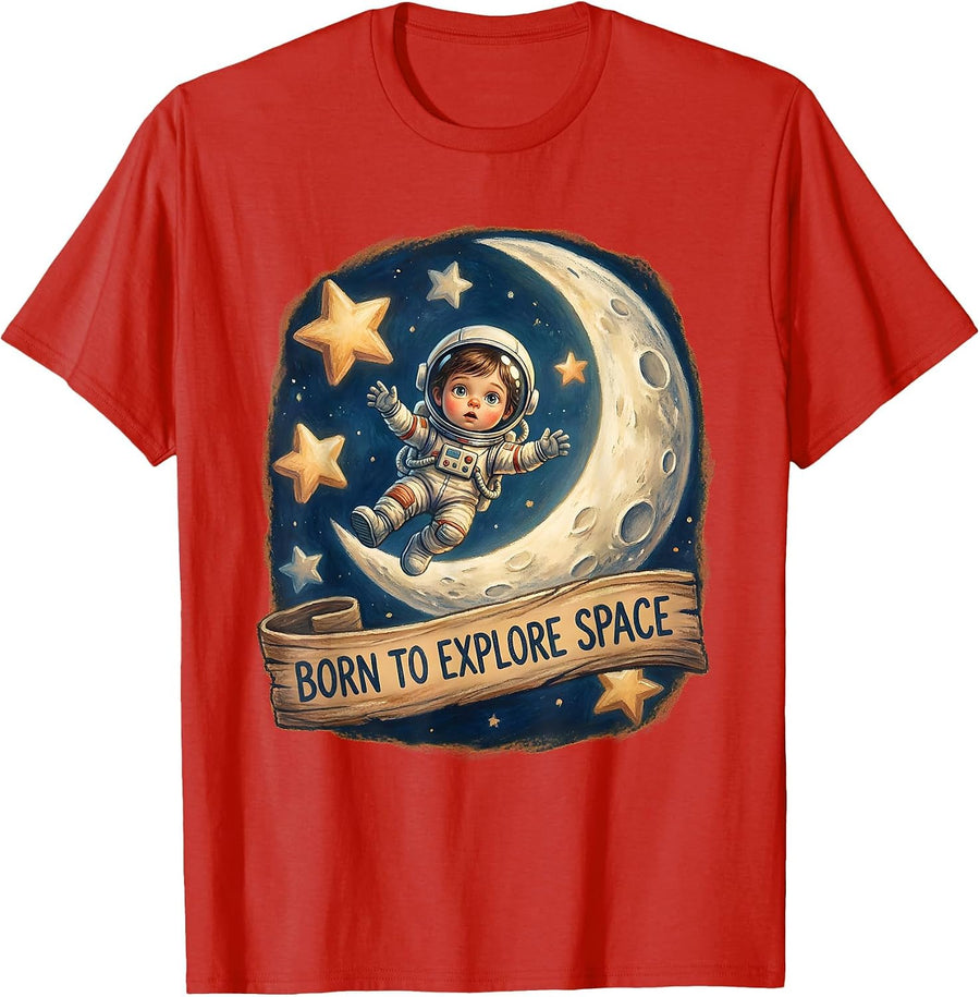 Men's Born to Explore Space Cosmic Adventure Design T-Shirt - Red