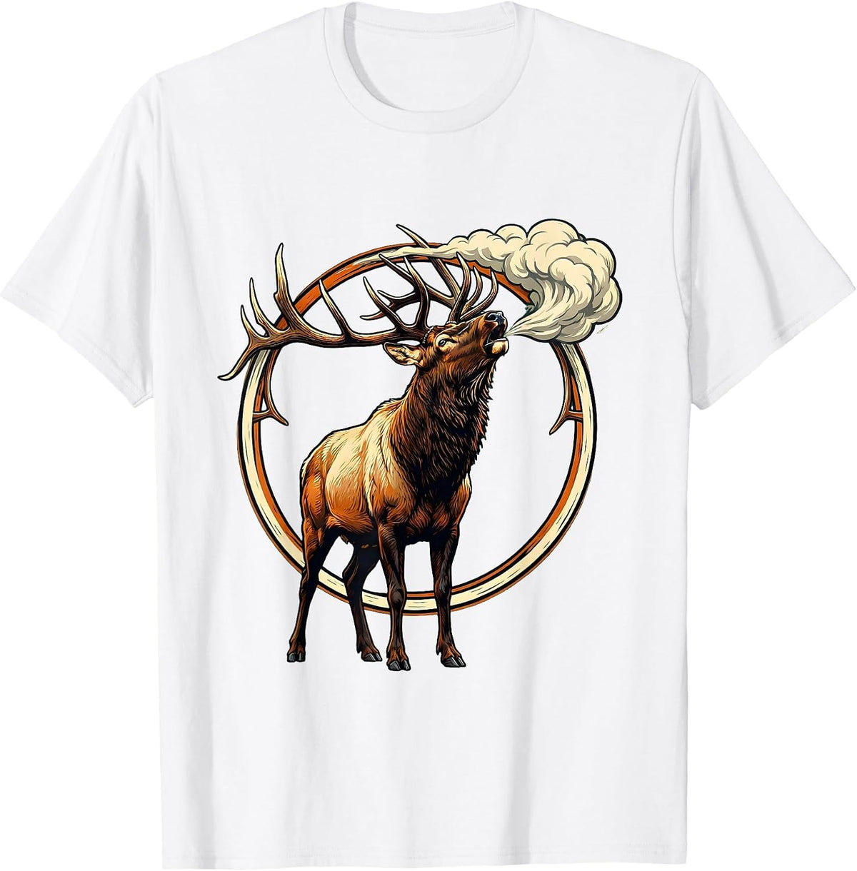 Men's Elk Bugling Breath Cloud Wildlife Hunting Graphic T-Shirt - White
