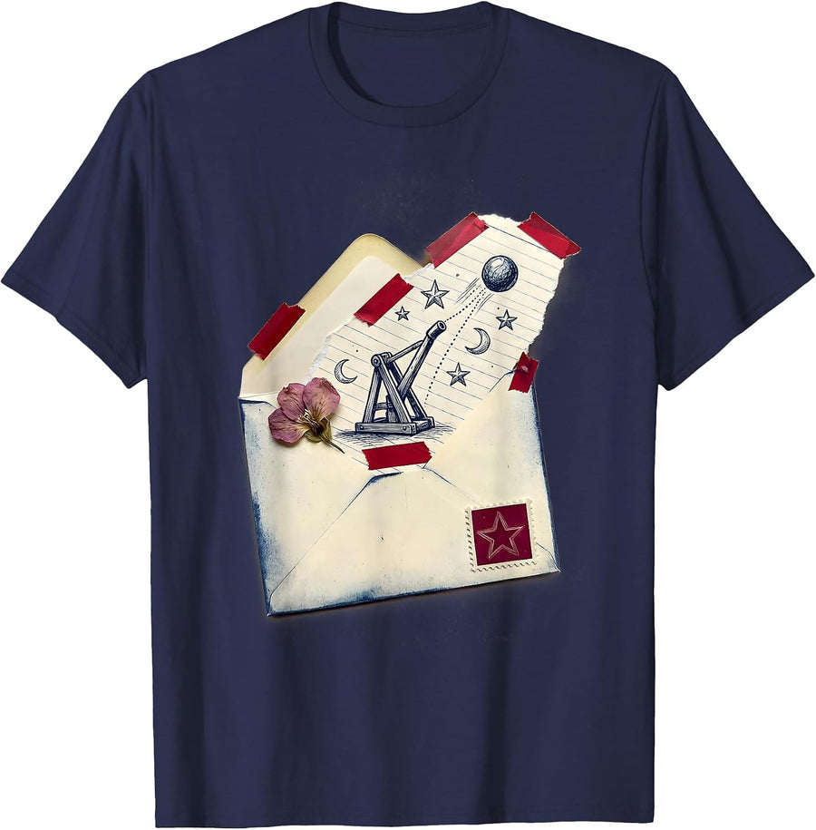 Catapult Boulder Launch Starry Night Sky Design T-Shirt - Navy Blue
