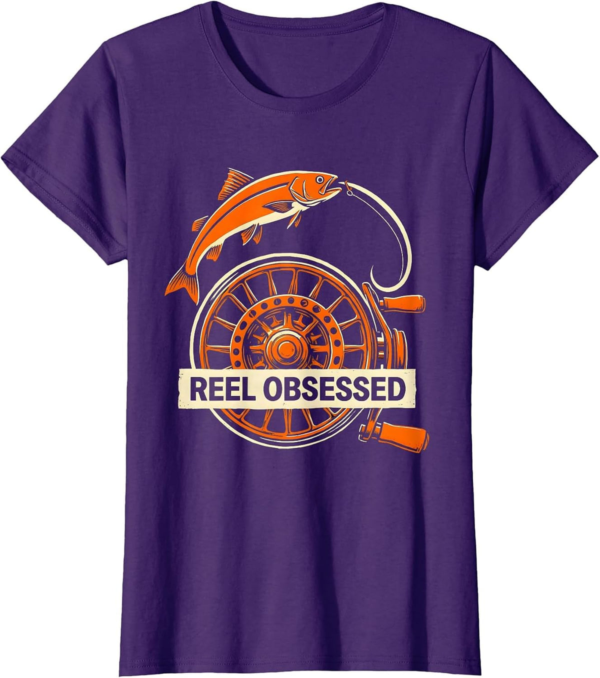 Women's Reel Obsessed Fishing Graphic Design T-Shirt - Purple