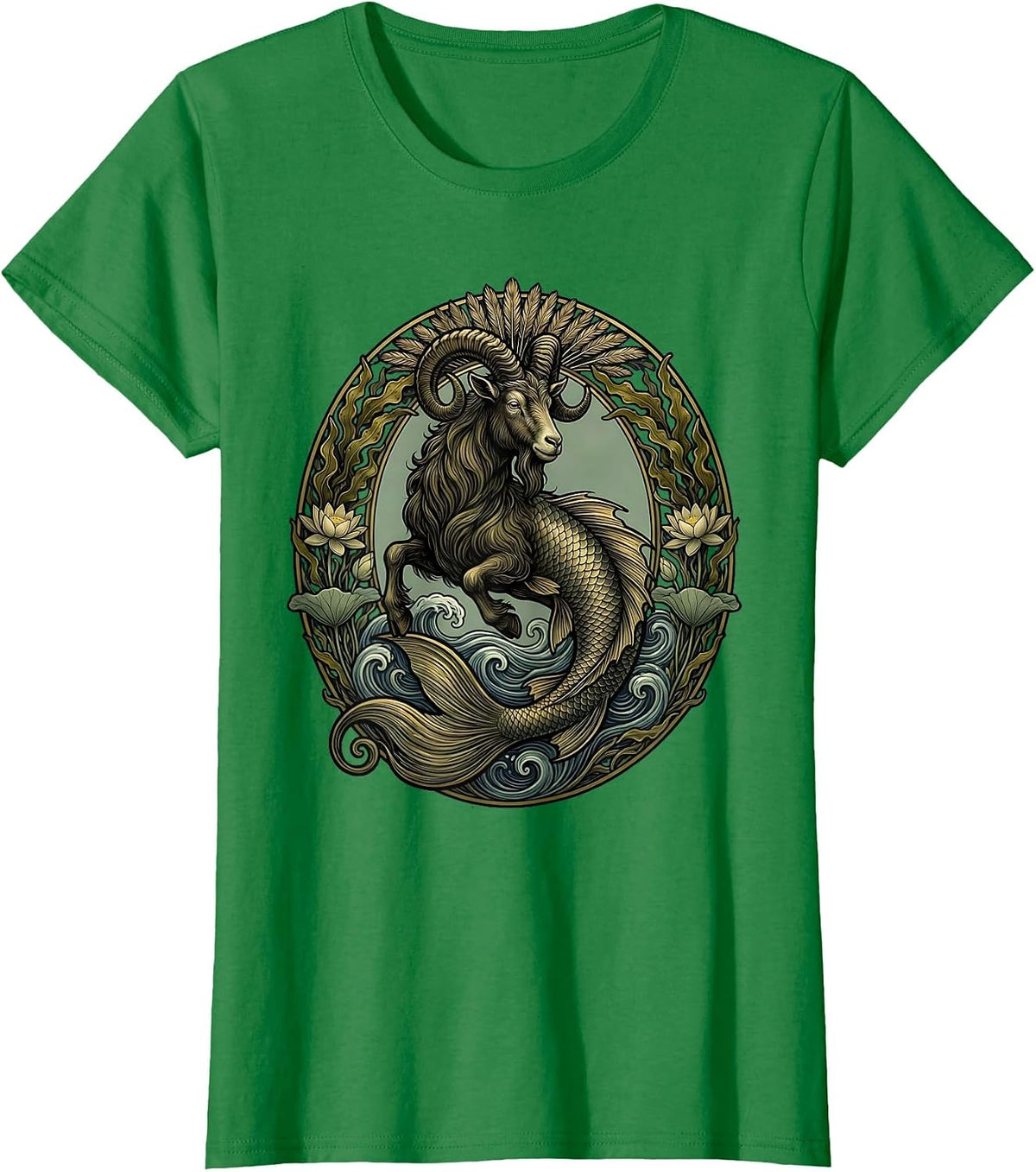Capricorn Ancient Sea-Goat Stone Tablet Zodiac T-Shirt - Kelly Green