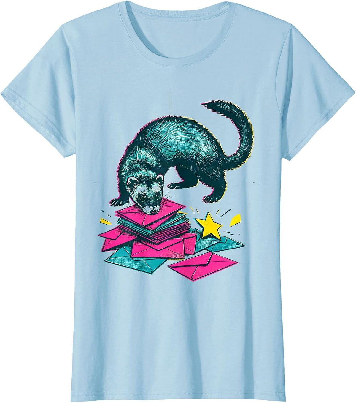 Women's Ferret Burrow Chaos Holiday Humor Gift T-Shirt - Baby Blue