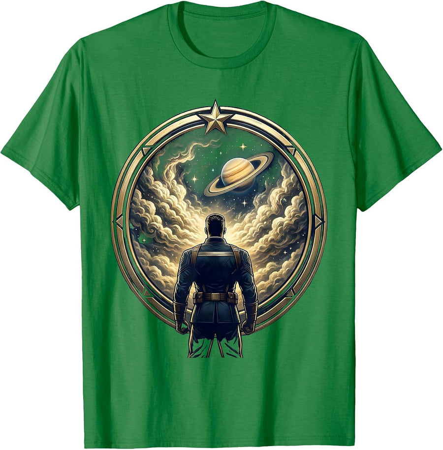 Men's Space Commander Gazing at Nebula Graphic T-Shirt - Kelly Green