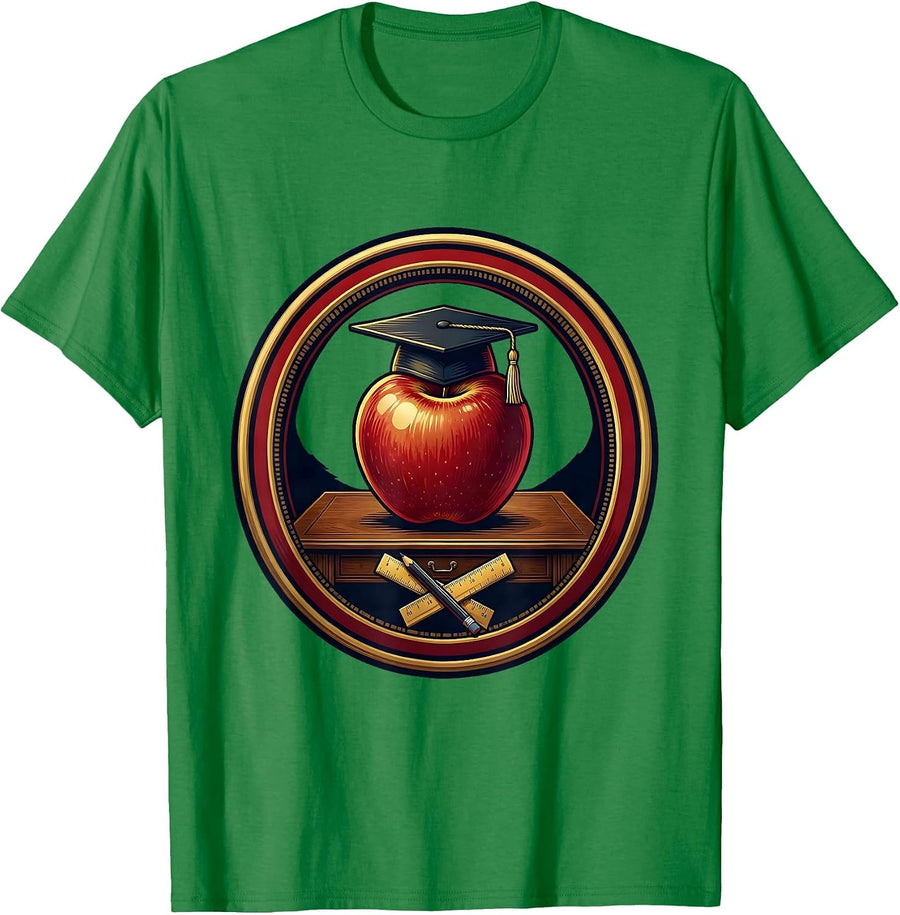 Men's Preschool Teacher Apple Graduation Cap Desk Art T-Shirt - Kelly Green
