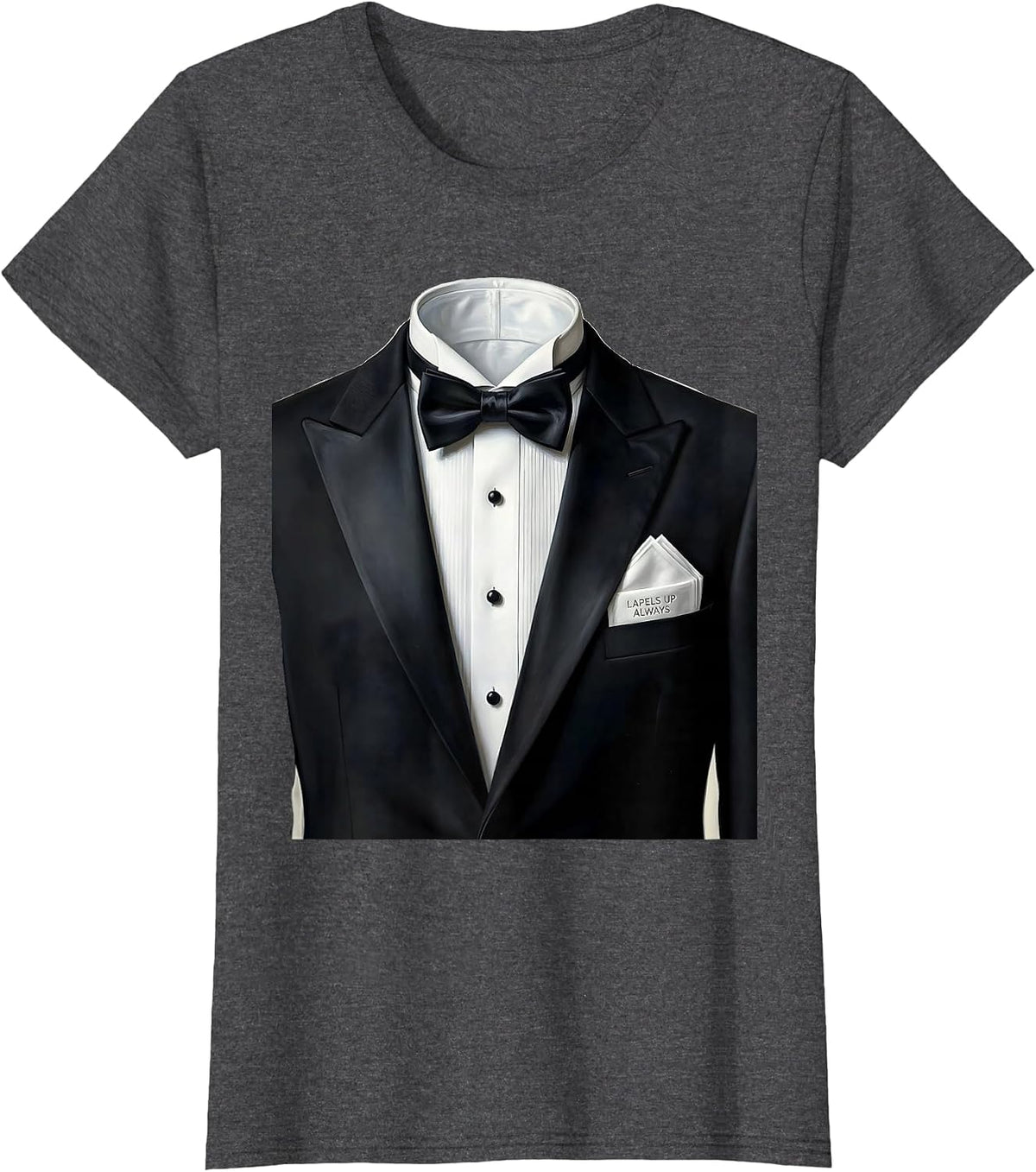 Women's Lapels Up Always Tuxedo Formal Style Design T-Shirt - Dark Heather Grey