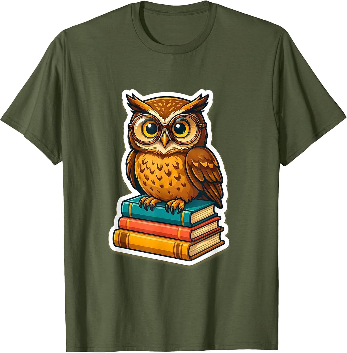 Men's 5th Grade Teacher Owl on Books Illustration T-Shirt - Olive Green