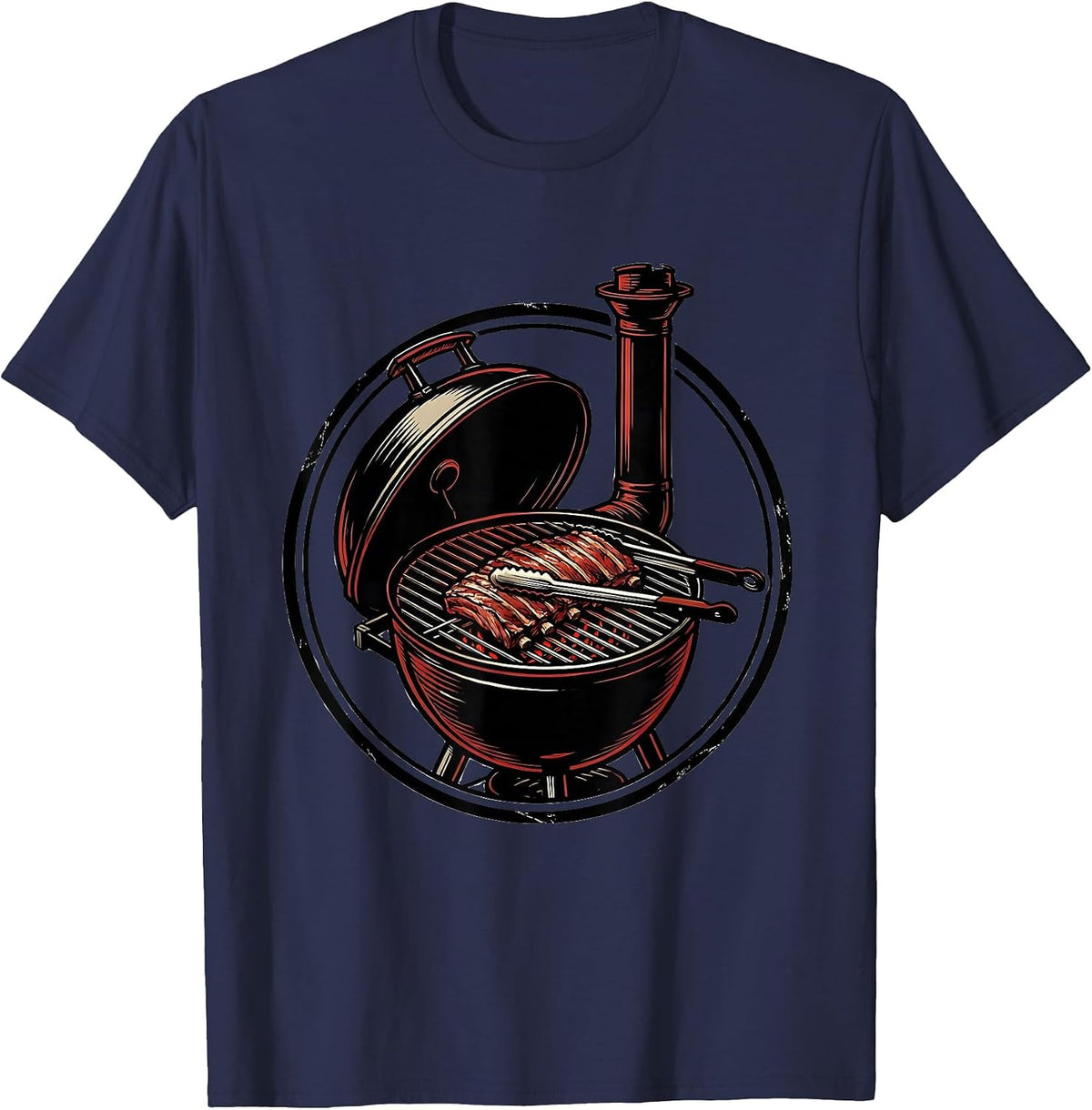 Smoking Barrel BBQ Pitmaster Humor Grill Dad T-Shirt - Navy Blue