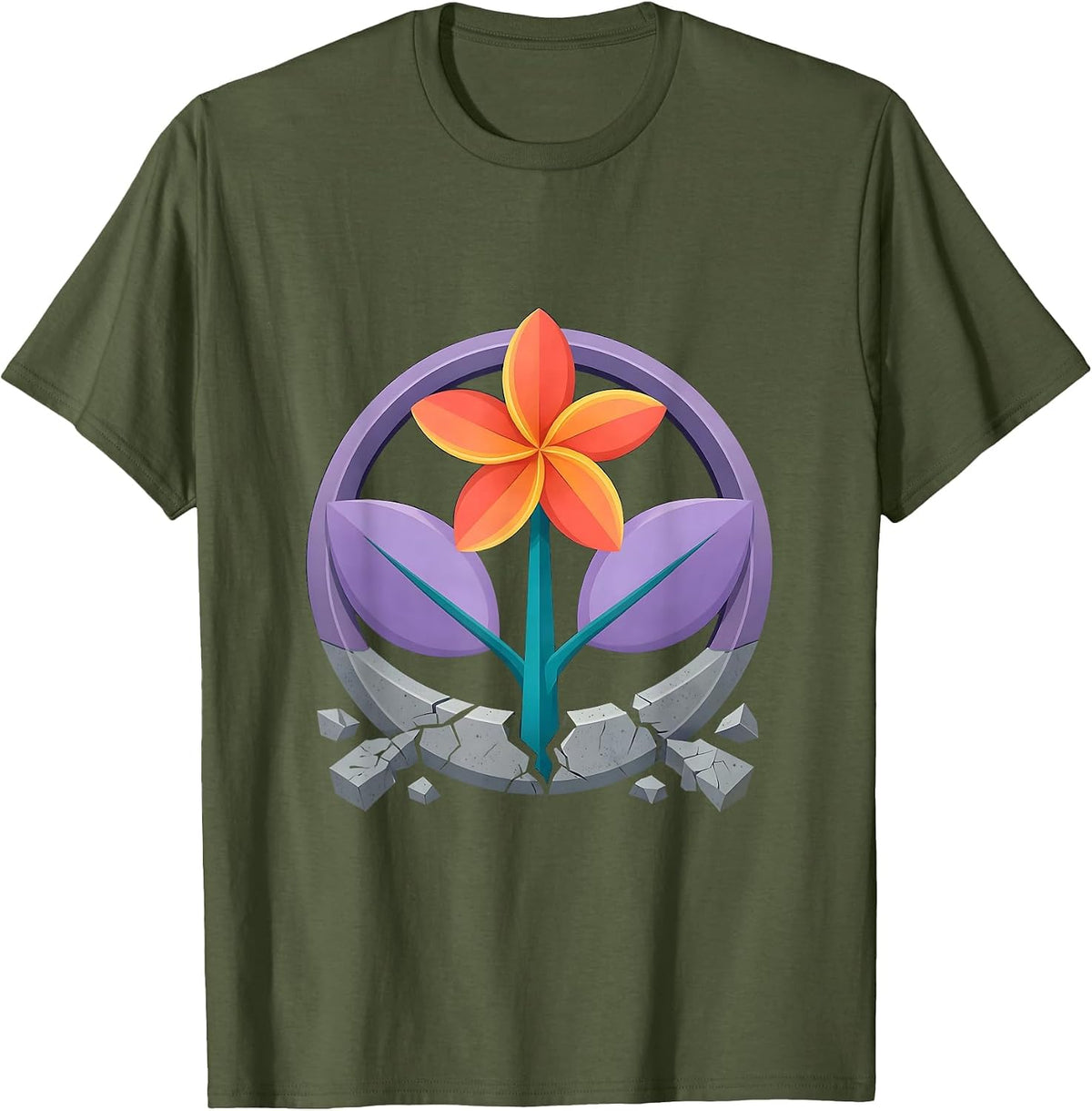 Autism Awareness Seedling Bloom Growth Art T-Shirt - Olive Green