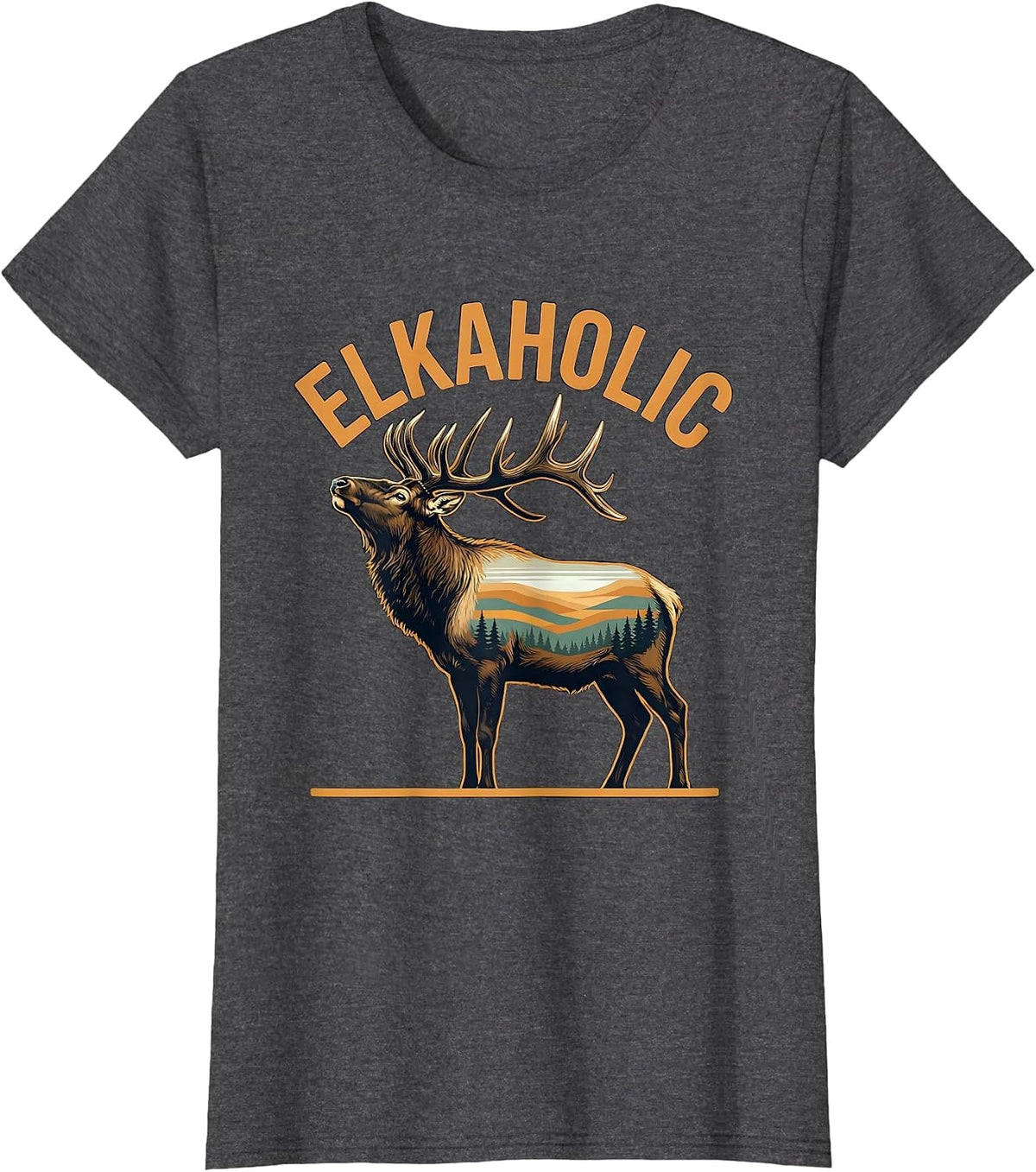 Women's Elkaholic Elk Hunting Wildlife Outdoor Nature Enthusiast T-Shirt - Dark Heather Grey