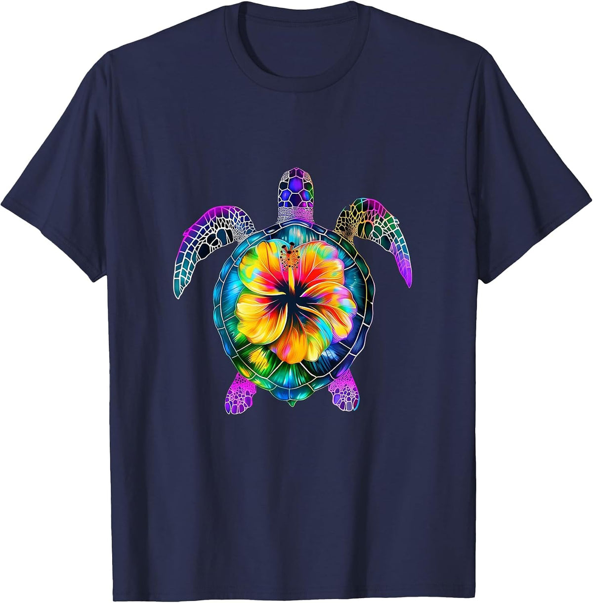 Hawaiian Tie Dye Sea Turtle Cute Hawaii for Men and Women T-Shirt - Navy Blue