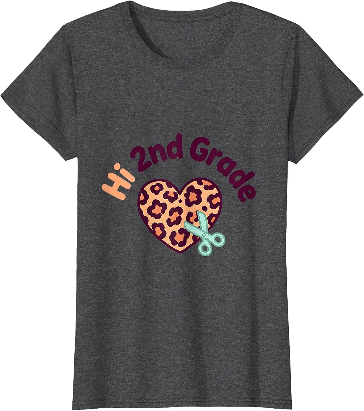 Women's Hi 2nd Grade Cute Kawaii Leopard Heart Back To School T-Shirt - Dark Heather Grey
