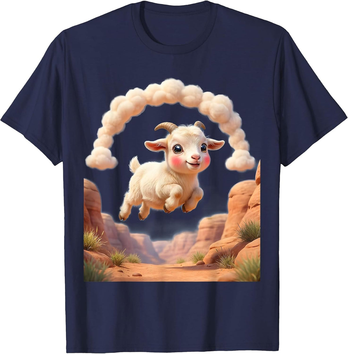 Goat Leaping Canyon Gap Graphic Tee T-Shirt - Navy Blue