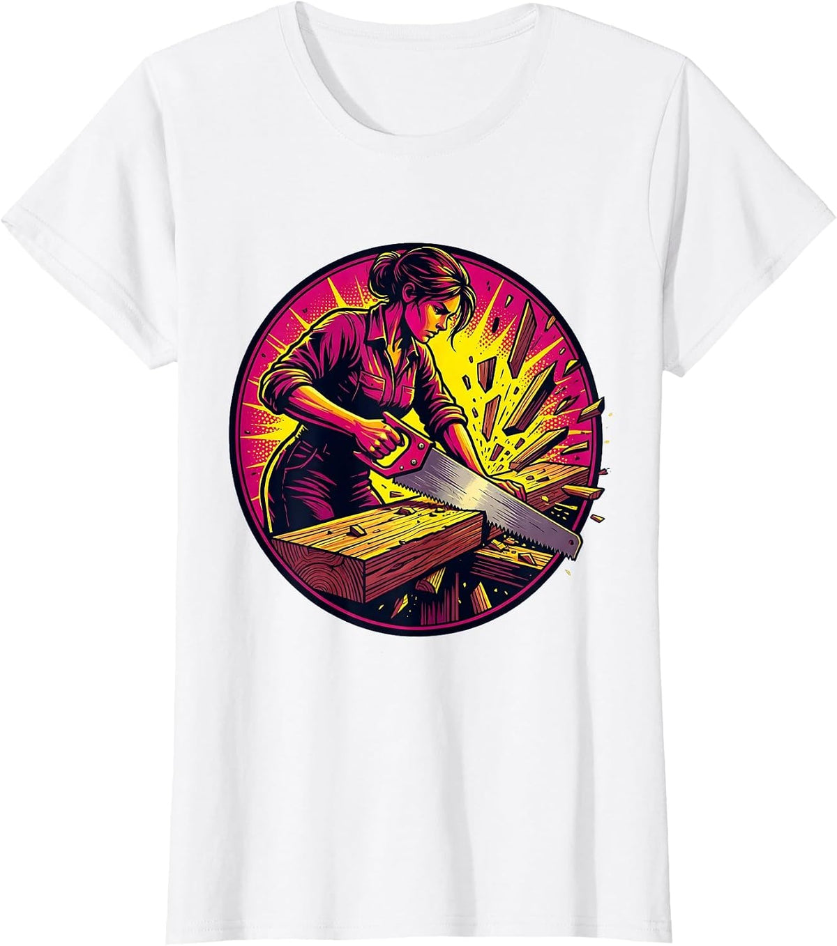 Carpenter Sawing Wood Labor Day Graphic T-Shirt - White