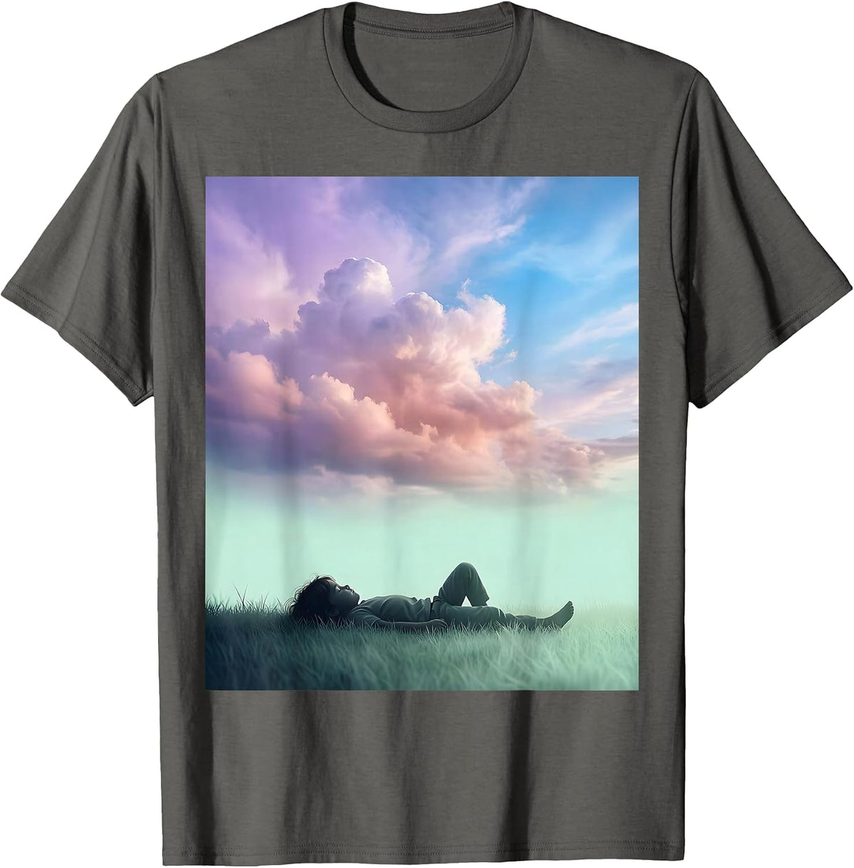 Men's Autism Awareness Child Watching Clouds in Grass T-Shirt - Asphalt Grey