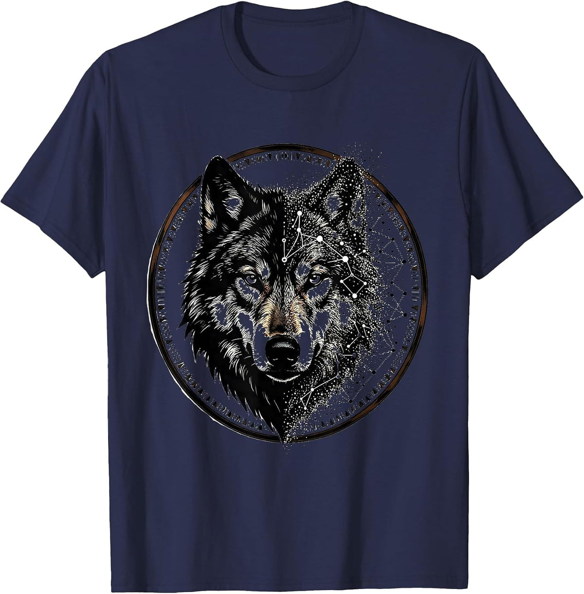 Wolf Head Constellation Map Graphic Design T-Shirt - Navy Blue