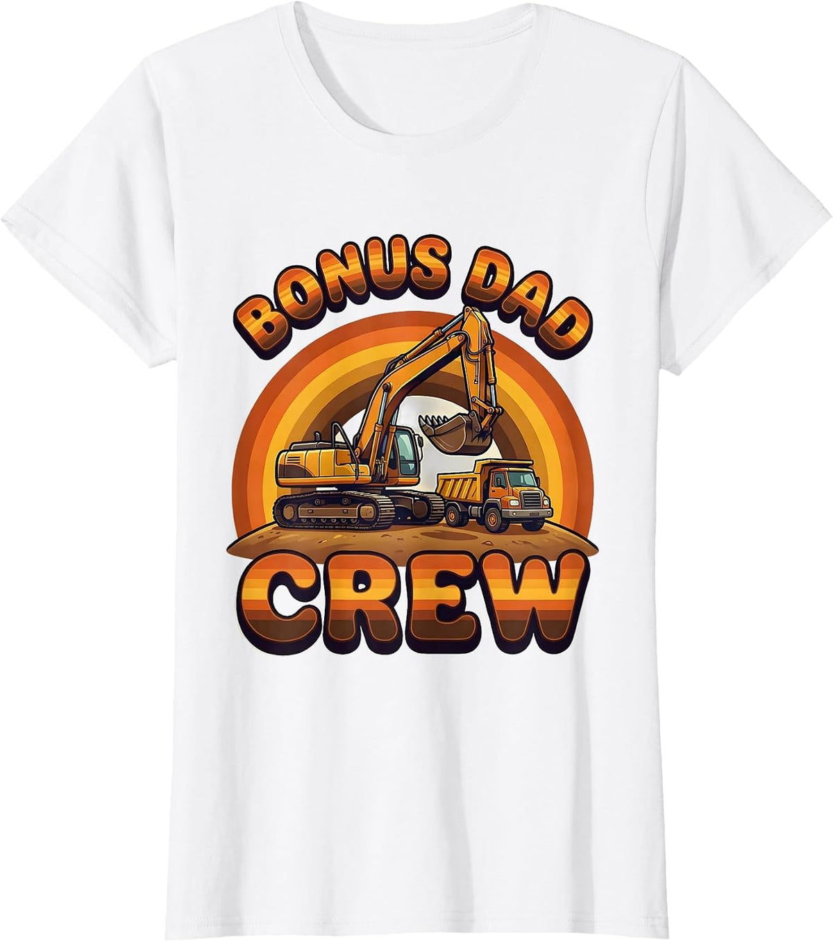 BONUS DAD CREW Retro 70s Funny Construction Excavator Kids T-Shirt - White