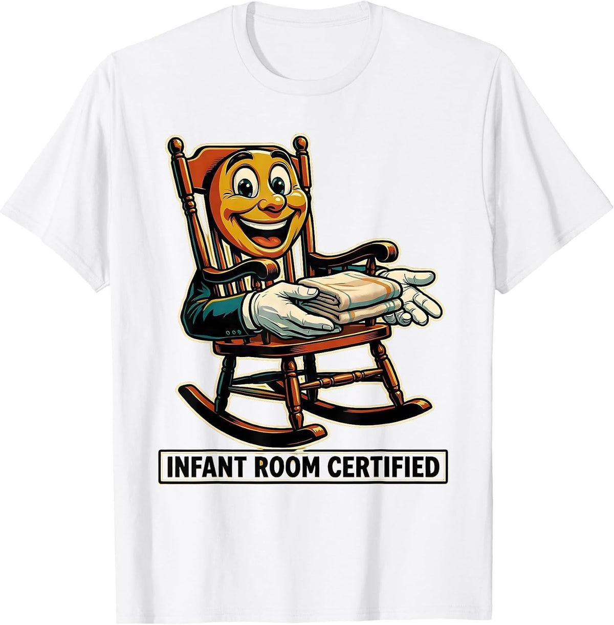 Men's Infant Room Certified Retro Daycare Provider Teacher Humor T-Shirt - White