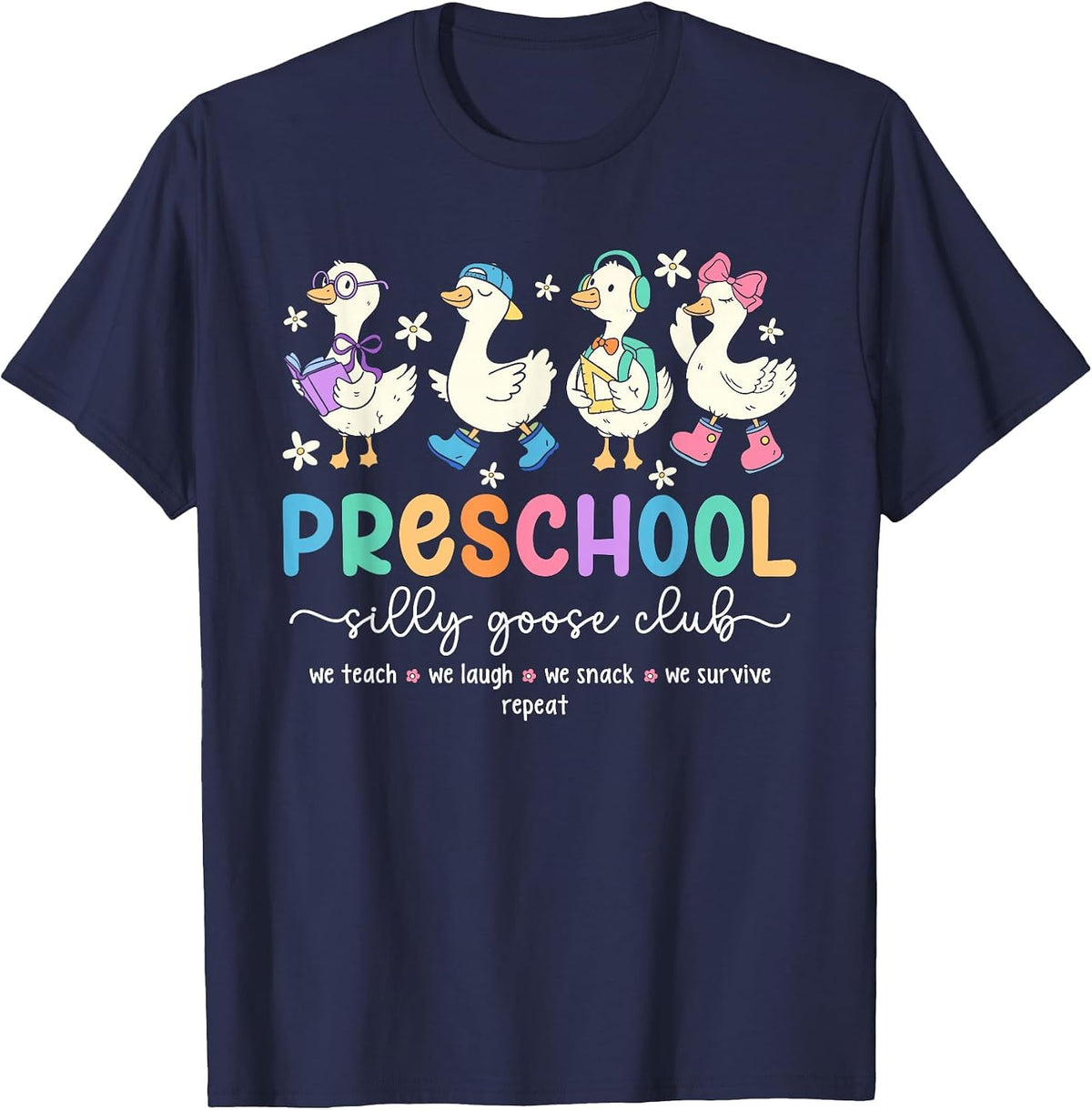 Silly Goose Teacher Shirt Funny Preschool Teacher Tees T-Shirt for Back to School - Navy Blue