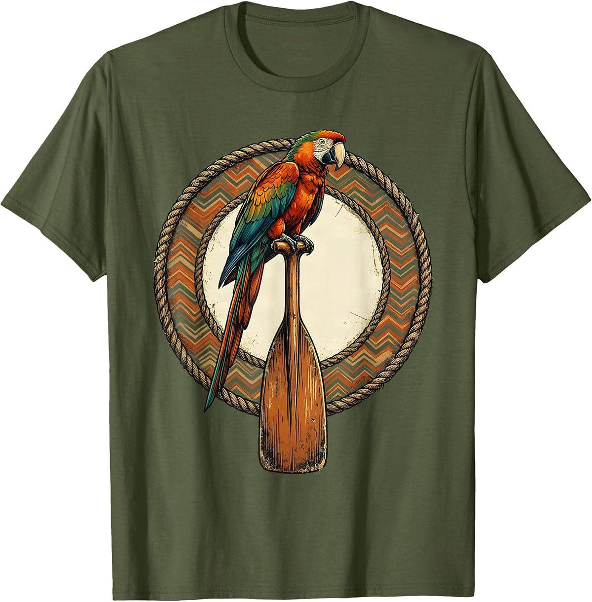 Aloha Parrot on Outrigger Canoe Paddle T-Shirt - Olive Green