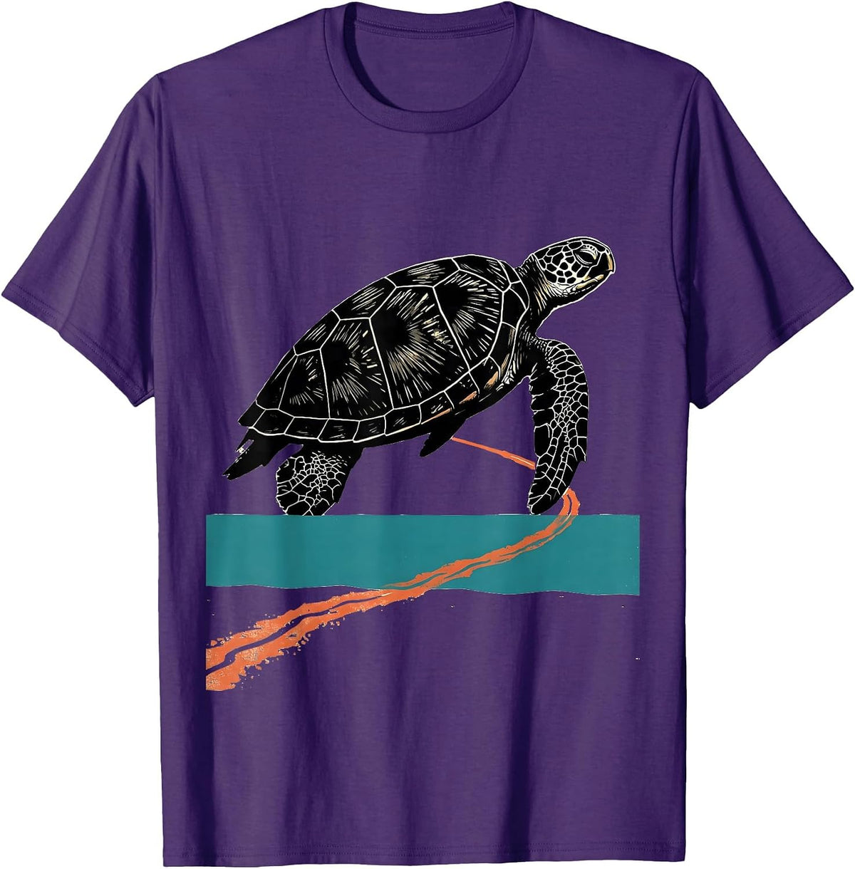 Men's Sea Turtle Linocut Animal Lover Casual Beach Wear T-Shirt - Purple