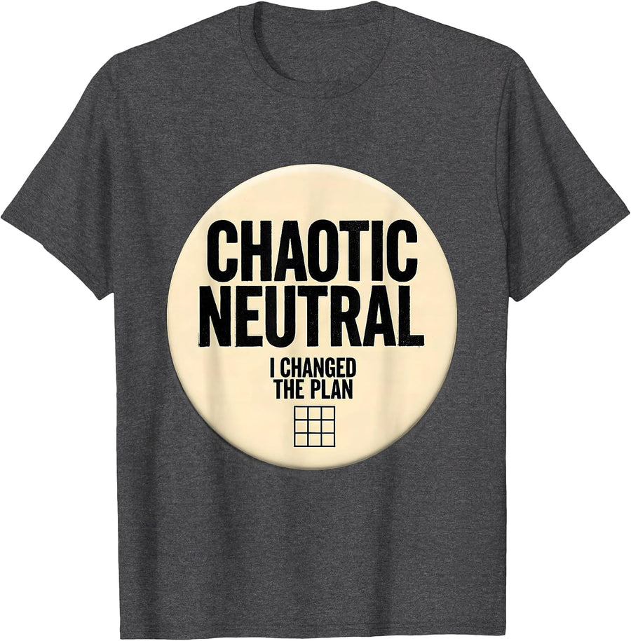 Men's Chaotic Neutral I Changed The Plan Funny D20 RPG Gamer T-Shirt - Dark Heather Grey