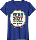 Women's Year 2027 Unlocked Funny RPG Gamer New Year 2027 Quest T-Shirt - Royal Blue