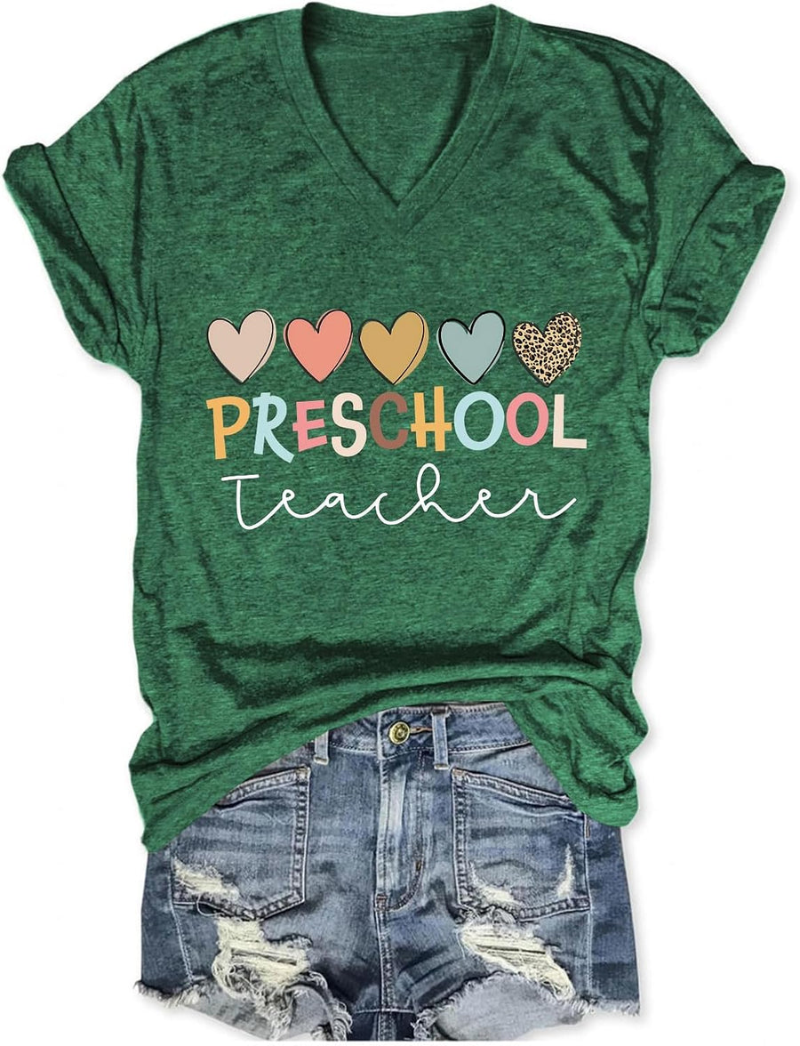 Preschool Teacher Shirt for Women Teacher Back to School T-Shirt Funny Letter Printed Tees Casual Short Sleeve Tops -