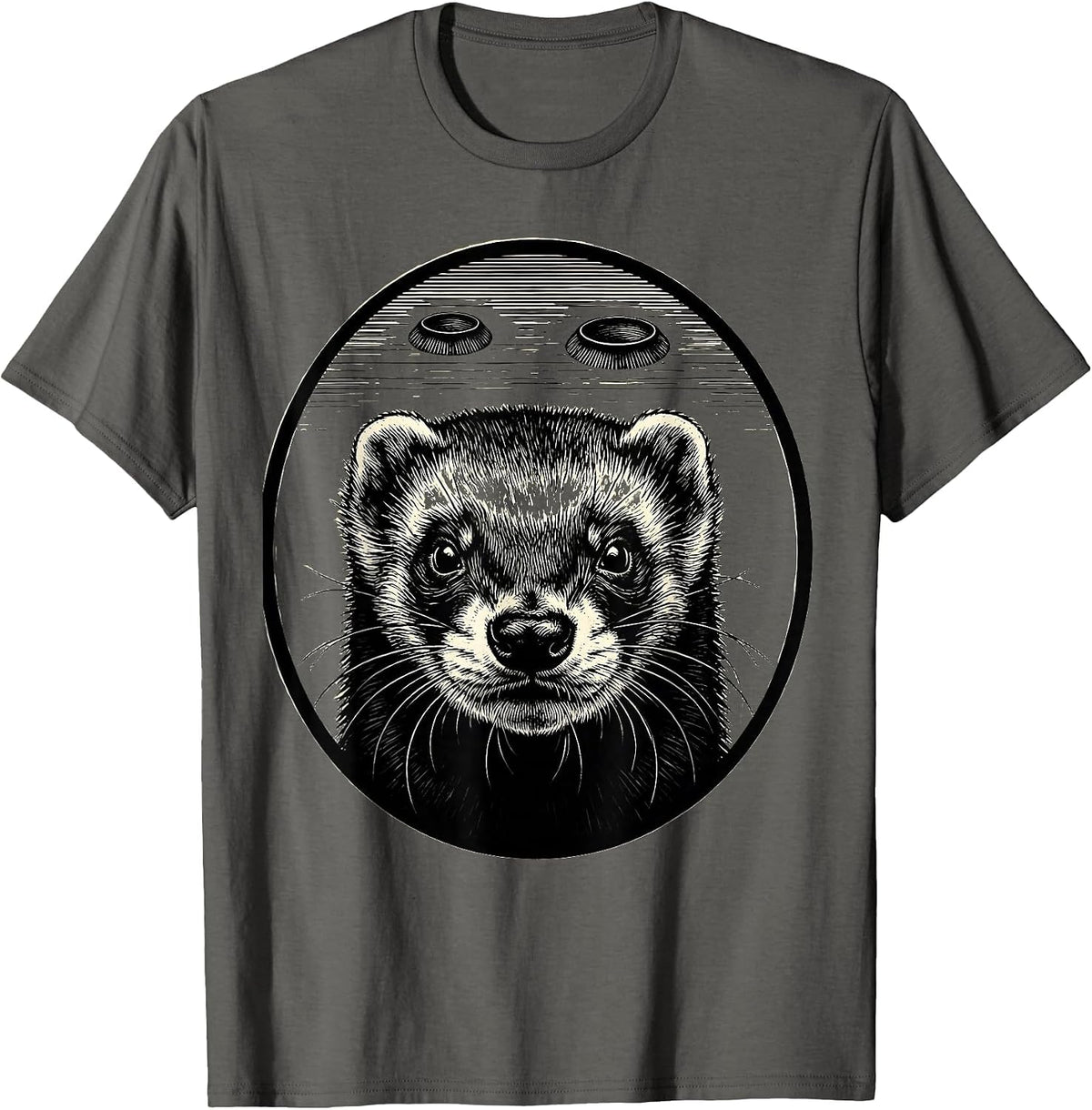 Ferret UFO Evidence Badge Scratchboard Funny Pet Lover T-Shirt - Asphalt Grey