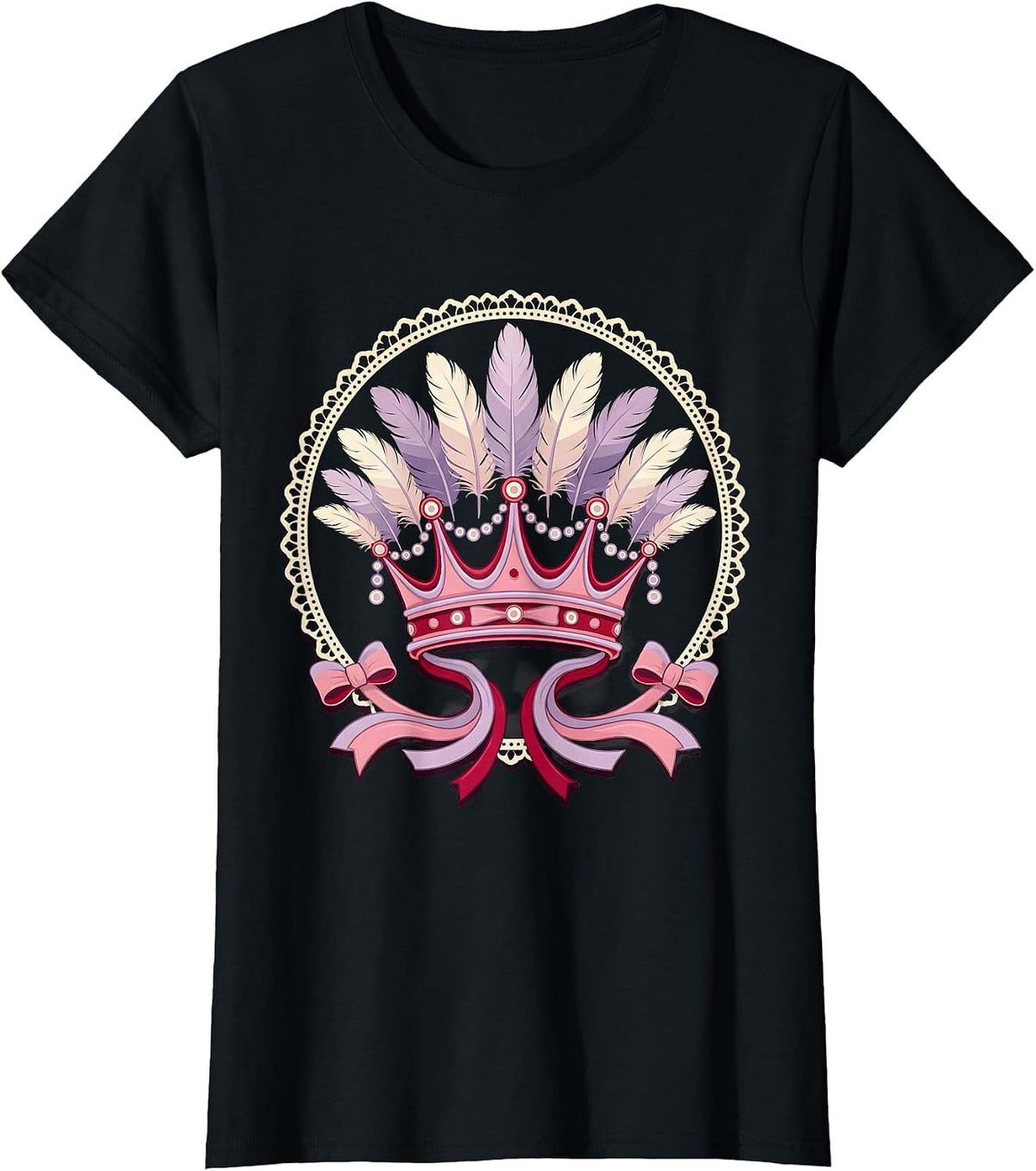 Mardi Gras Parade Float Crown Feathers Design T-Shirt - Black