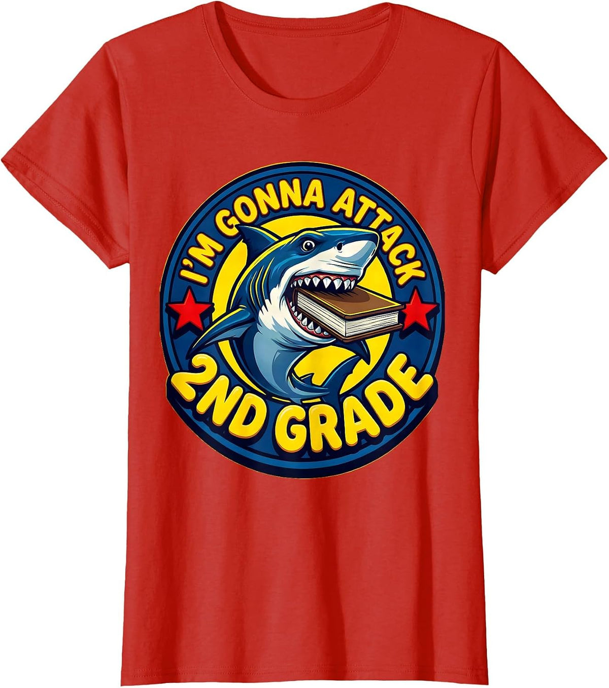 Women's I'm Gonna Attack 2nd Grade Pop Art Shark First Day Of School T-Shirt - Red