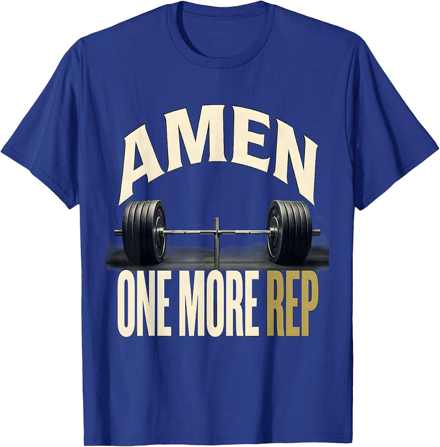 Amen, One More Rep Funny Christian Weightlifter Gym Humor T-Shirt - Royal Blue