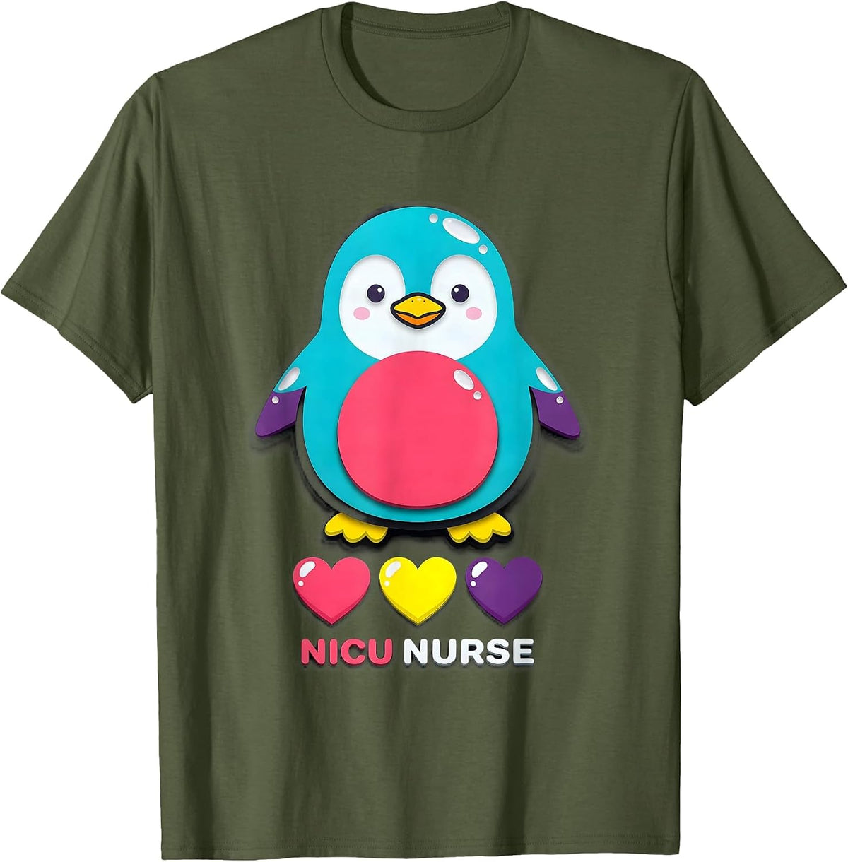 Men's NICU Nurse Cute Penguin Pediatric Nurse Practitioner T-Shirt - Olive Green