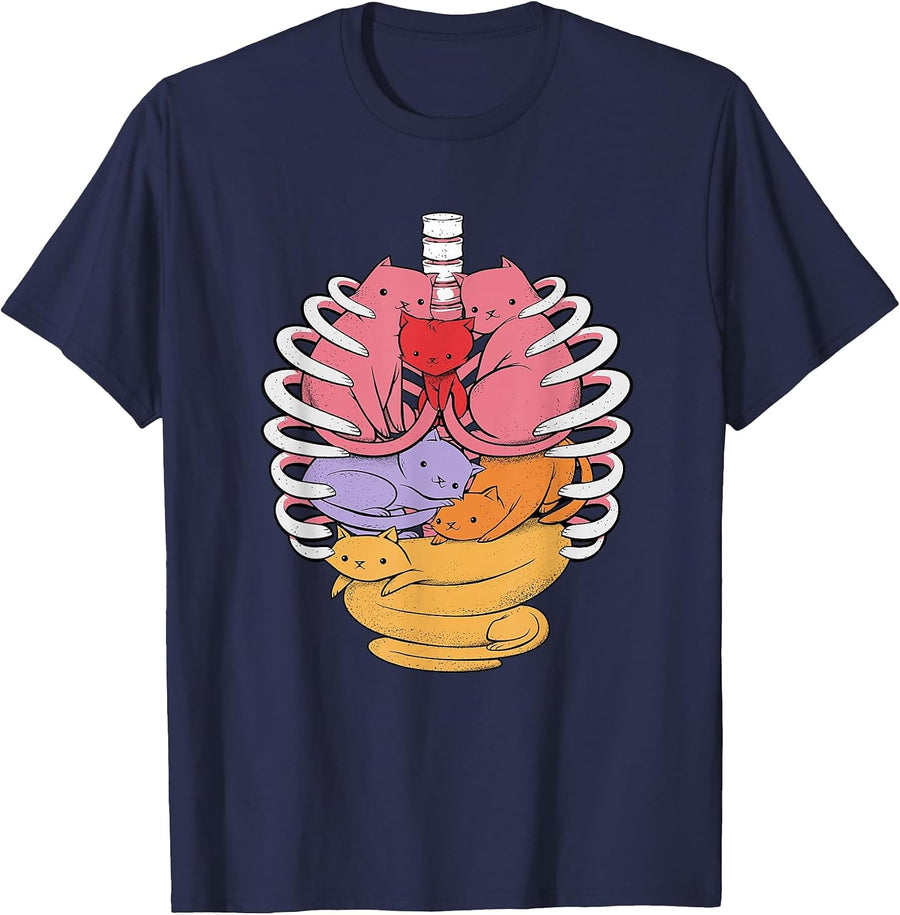 AnatomiCat Human Anatomy X-Ray Cat Lover I Love Cats T-Shirt - Navy Blue
