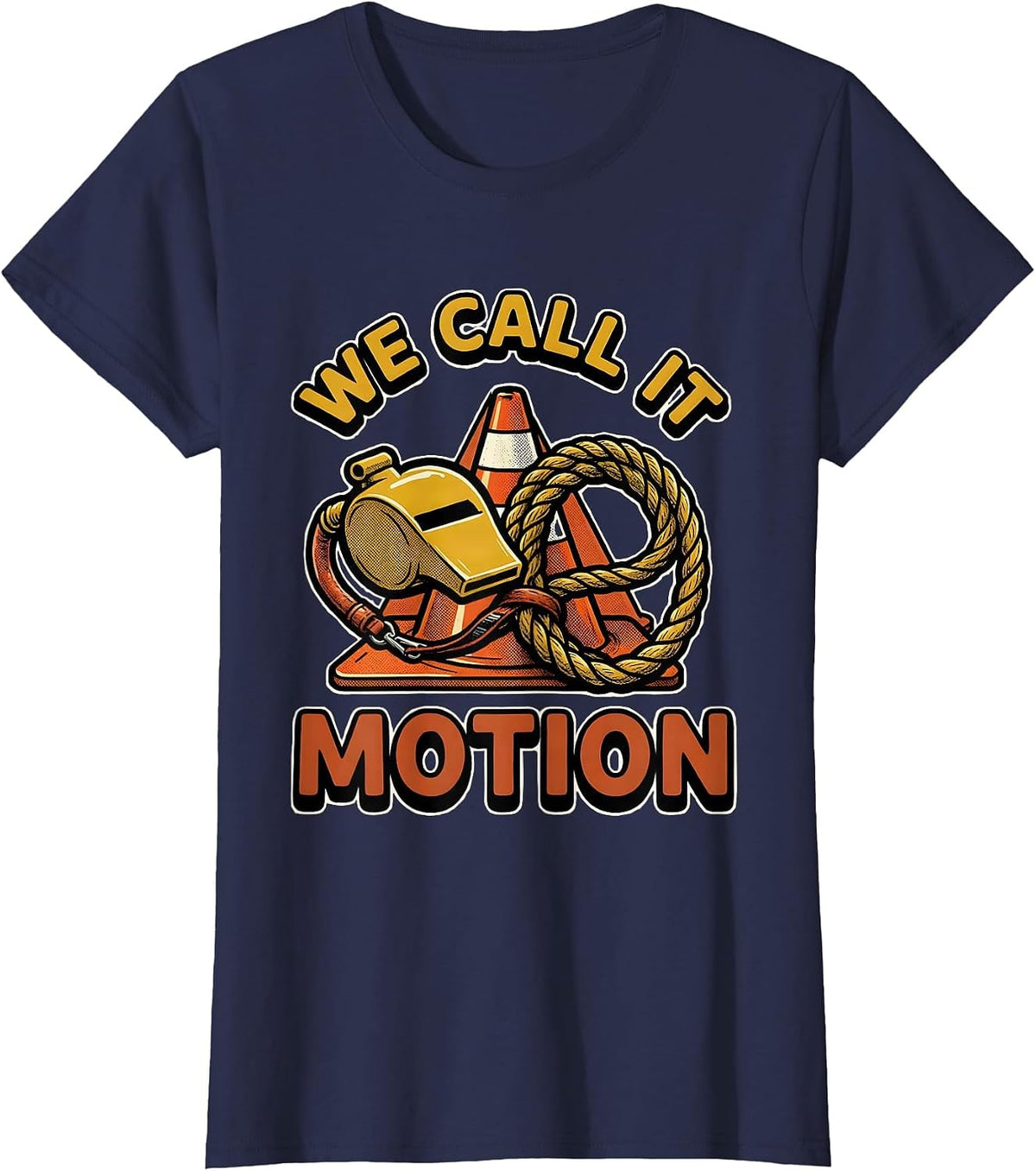 Women's We Call It Motion Retro Cartoon PE Teacher Back To School T-Shirt - Navy Blue
